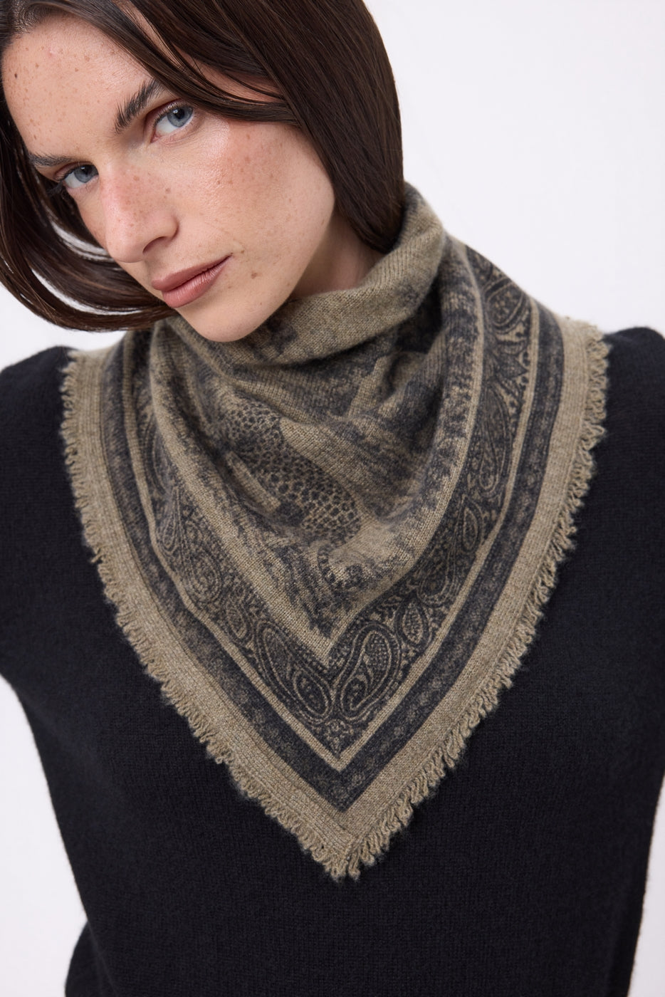 Small Toile De Jouy Bandana - Marl Khaki - Women