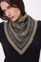Small Toile De Jouy Bandana - Marl Khaki - Women
