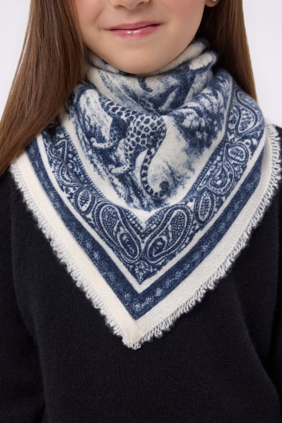 Bandana Piccola Toile De Jouy - Blu Marino - Bambino - 100% Cashmere