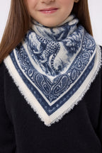 Bandana Piccola Toile De Jouy - Blu Marino - Bambino - 100% Cashmere