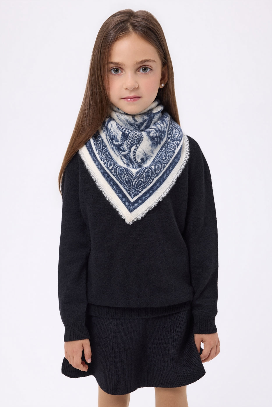 Bandana Piccola Toile De Jouy - Blu Marino - Bambino - 100% Cashmere