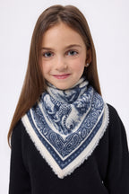 Bandana Piccola Toile De Jouy - Blu Marino - Bambino - 100% Cashmere