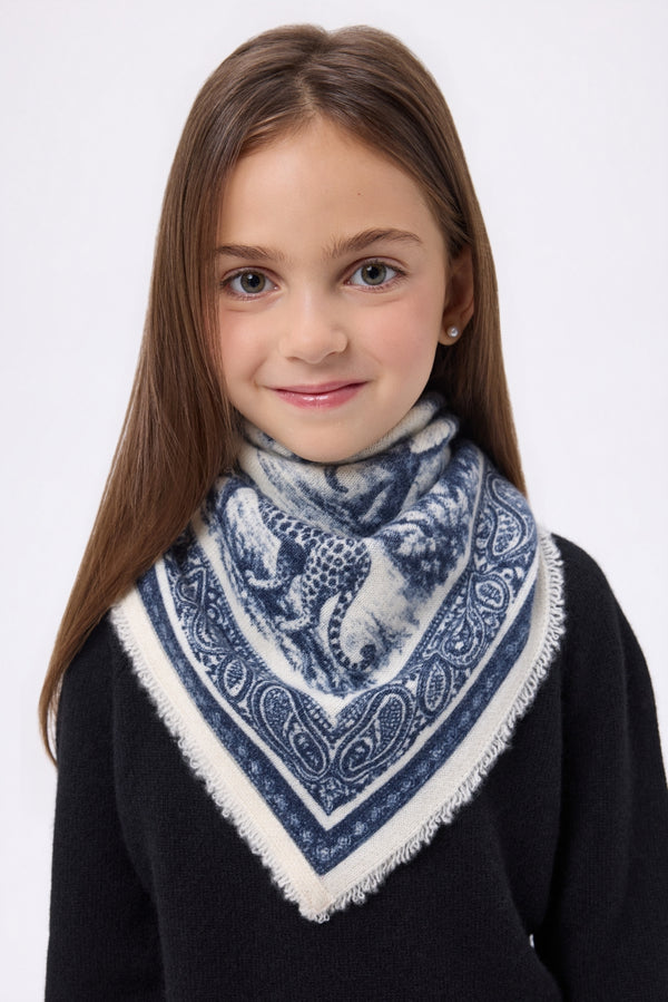 Petit Bandana Toile De Jouy - Bleu Marine - Enfant - 100% Cachemire