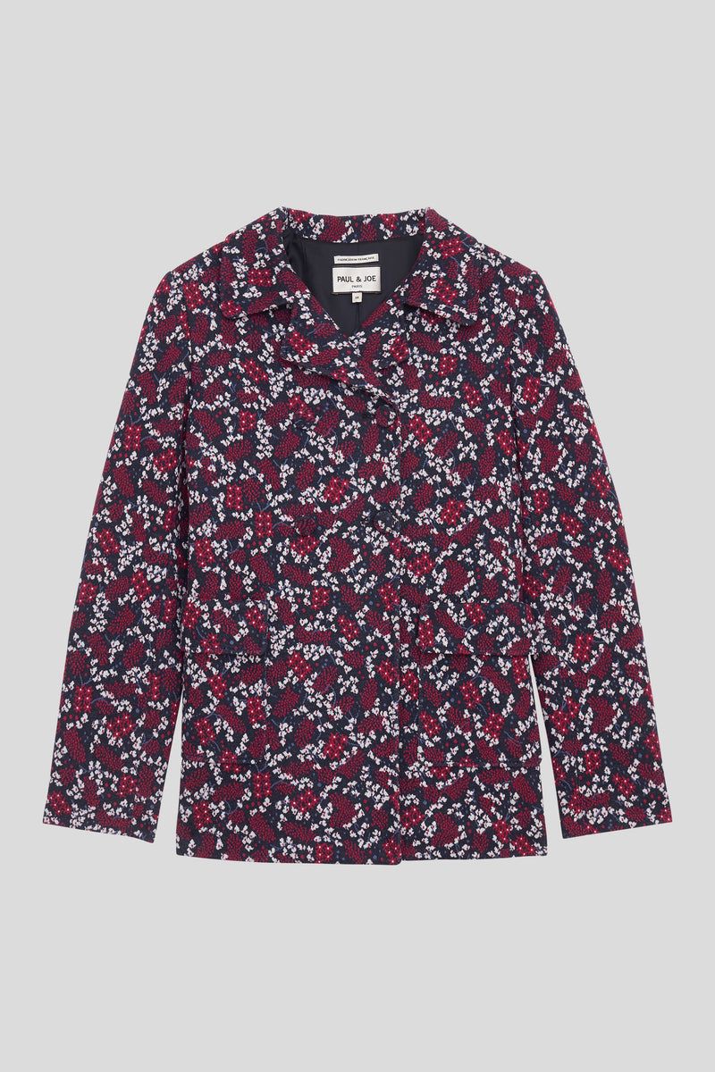 All-over packshot floral jacquard interlock jacket - Navy