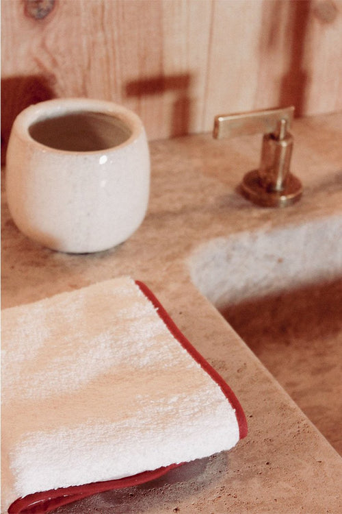 Paire De Serviettes Main - Blanc Liseré Rouge Basque