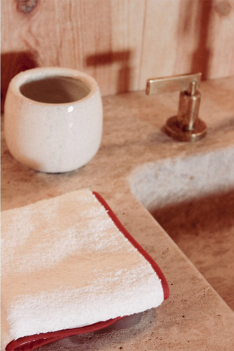 Paire De Serviettes Main - Blanc Liseré Rouge Basque