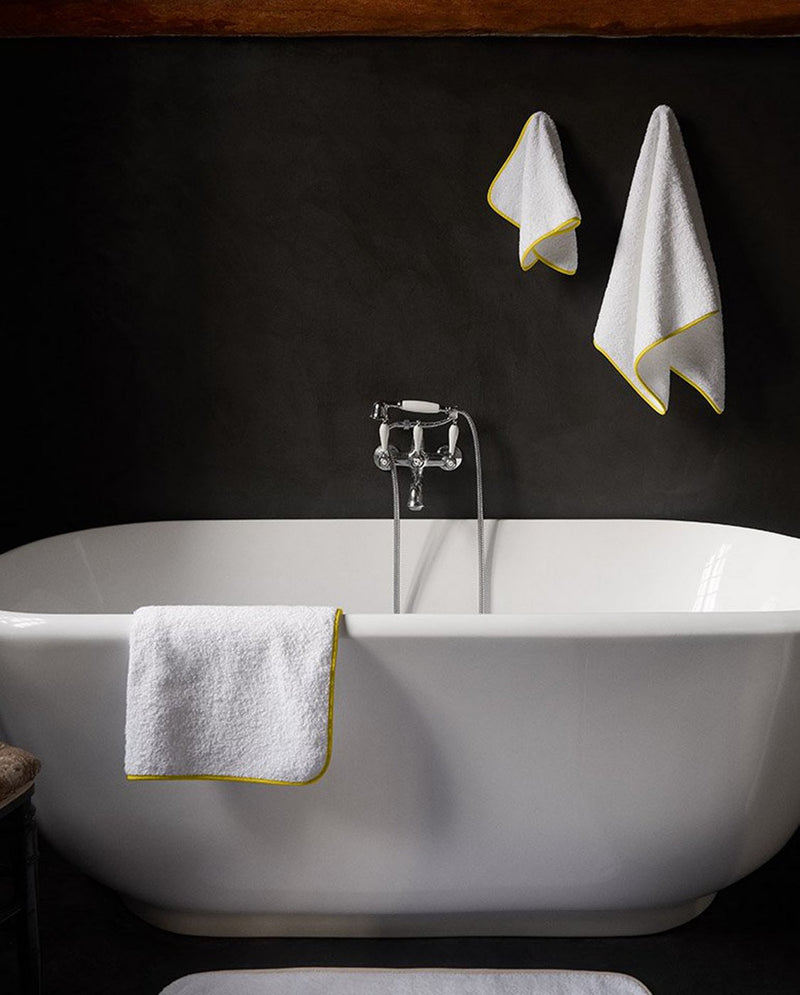 Paire De Serviettes Main - Blanc Liseré Jaune Mimosa