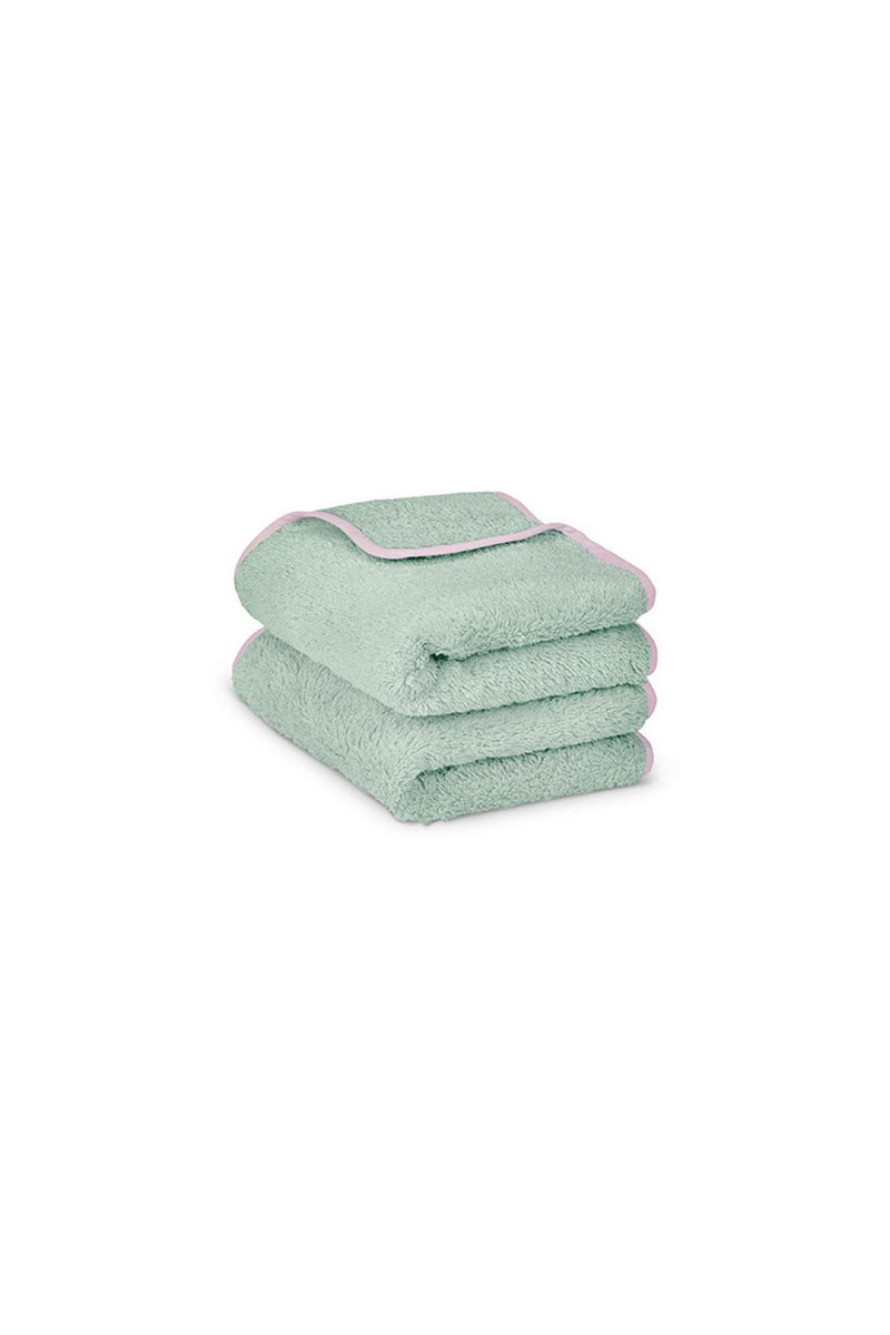 Paire De Serviettes Main - Vert Opaline Liseré Rose Nymphe