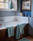 Paire De Serviettes Main - Bleu Chardin Liseré Rose