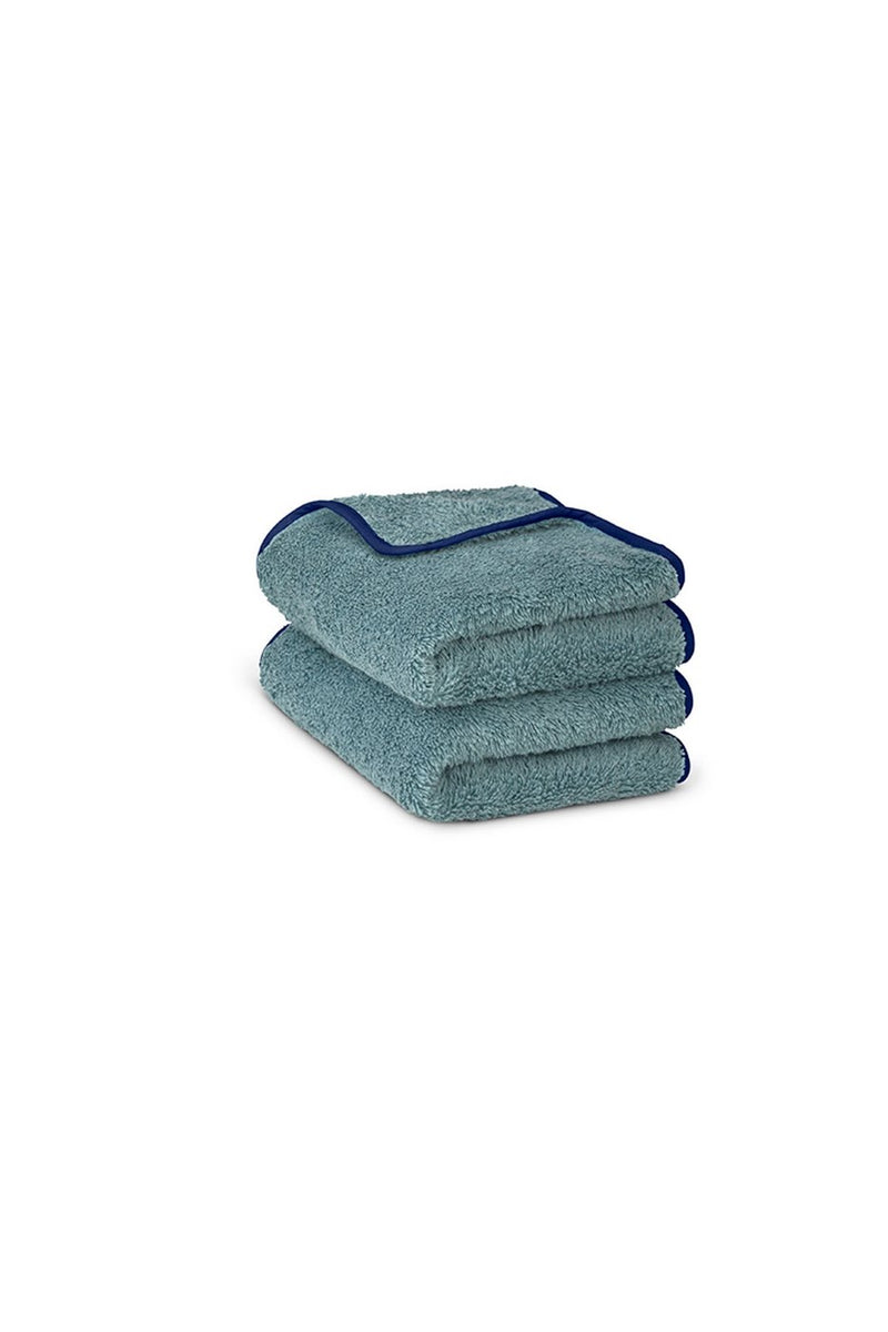 Paire De Serviettes Main - Bleu Chardin Liseré Bleu Cobalt