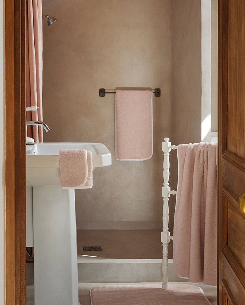 Paire De Serviettes Main - Rose Liseré Blanc