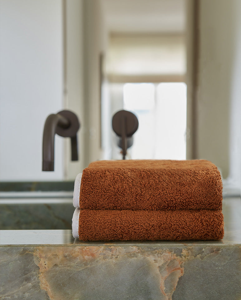 Paire De Serviettes Main - Caramel Liseré Blanc