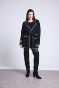 Veste Longue Bordures Contrastees Smeralda - Noir Blanc - Femme