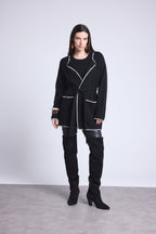 Long Jacket With Contrasting Borders Smeralda - Black White - Women