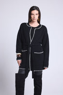 Smeralda Long Jacket with Contrasting Borders - Black White - Women