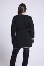 Long Jacket With Contrasting Borders Smeralda - Black White - Women
