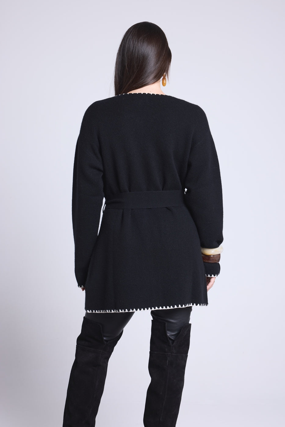 Long Jacket With Contrasting Borders Smeralda - Black White - Women