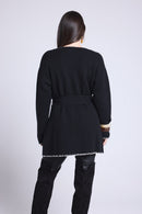 Smeralda Long Jacket with Contrasting Borders - Black White - Women
