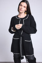 Long Jacket With Contrasting Borders Smeralda - Black White - Women