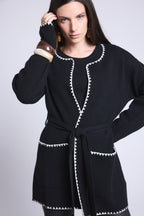 Long Jacket With Contrasting Borders Smeralda - Black White - Women
