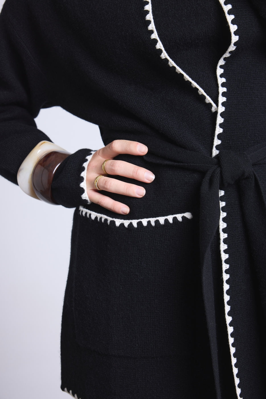 Long Jacket With Contrasting Borders Smeralda - Black White - Women