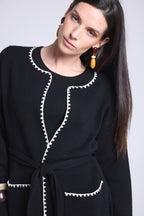 Long Jacket With Contrasting Borders Smeralda - Black White - Women