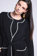 Smeralda Long Jacket with Contrasting Borders - Black White - Women