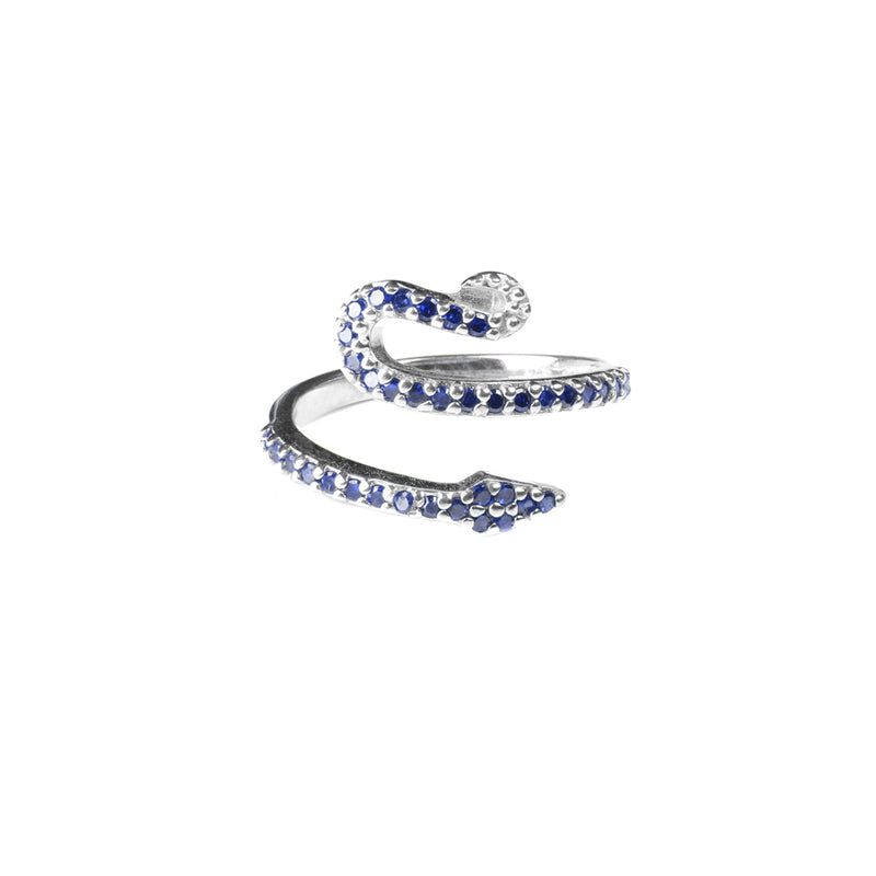 Bague Ajustable Snake Argent Bleu