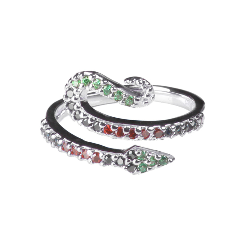 Bague Ajustable Snake Argent Multico