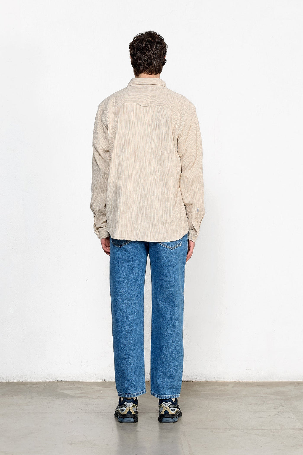 Camisa Beige Liso Rayas Snap