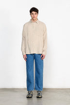 Camisa Beige Liso Rayas Snap