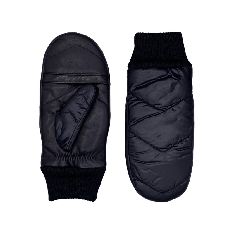 Moufles Snowy Cuir Et Nylon Doublés Lapin - Noir - Homme
