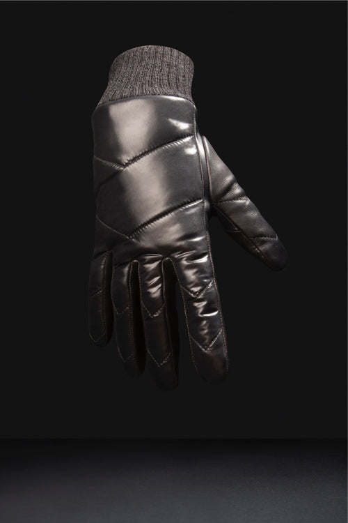 Gants Snowy Cuir Et Nylon Doublés Cachemire - Noir Tactile/Noir/Souris - Homme