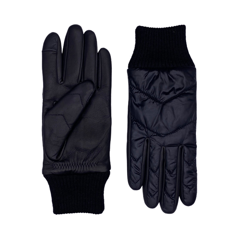 Gants Snowy Cuir Et Nylon Doublés Cachemire - Noir Tactile/Noir/Souris - Homme