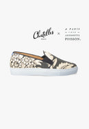 Canvas Slip-Ons With Large Black And Cream Poppies Pattern