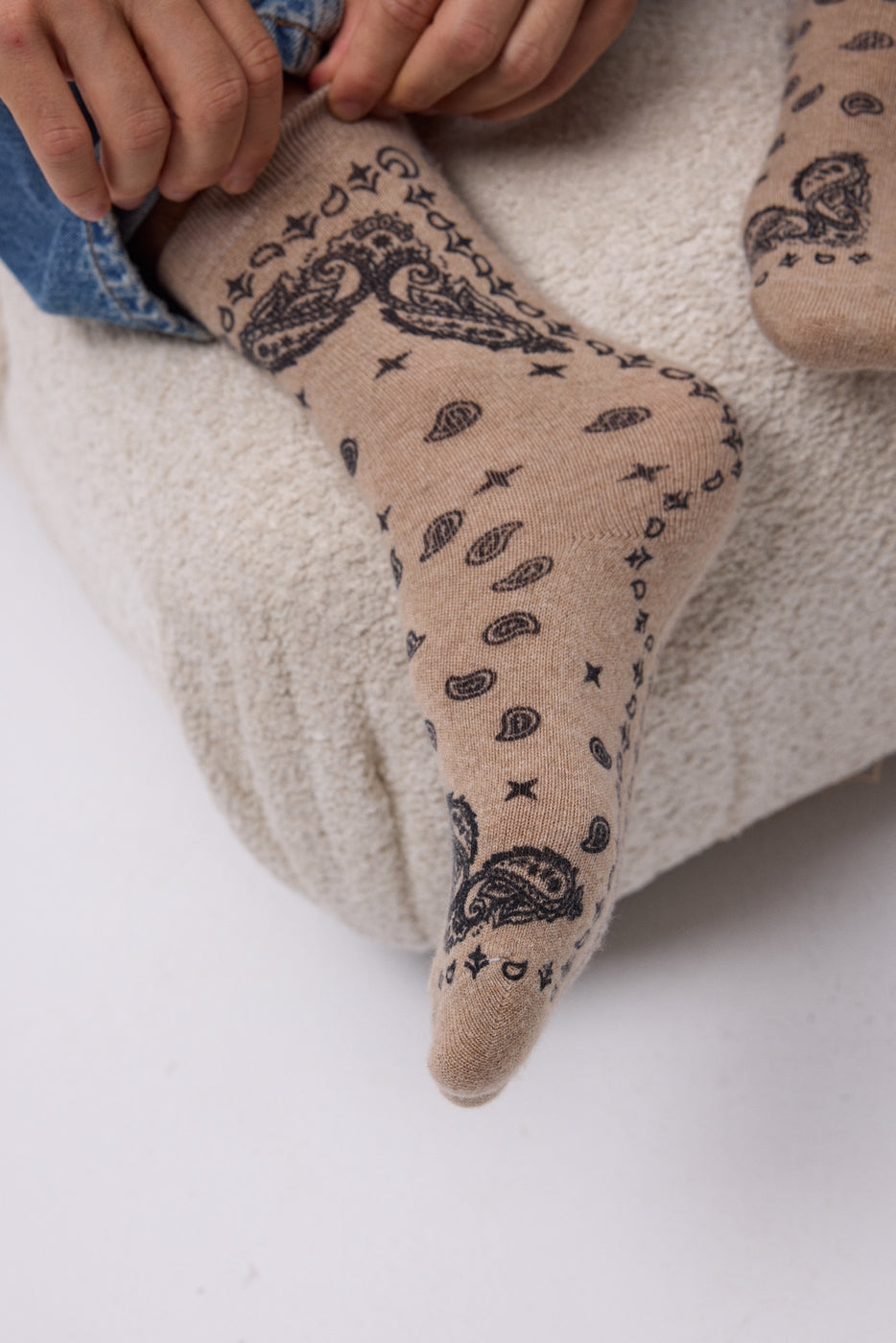Calze Bandana Presley - Beige Crema Nero - Unisex - 100% Cashmere