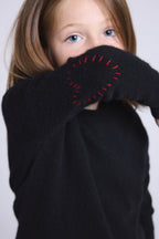 Jersey de cuello redondo con corazón bordado en el codo Solal - Negro rojo - Infantil