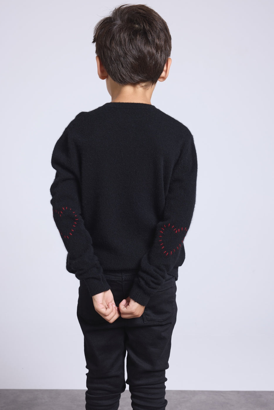 Jersey de cuello redondo con corazón bordado en el codo Solal - Negro rojo - Infantil