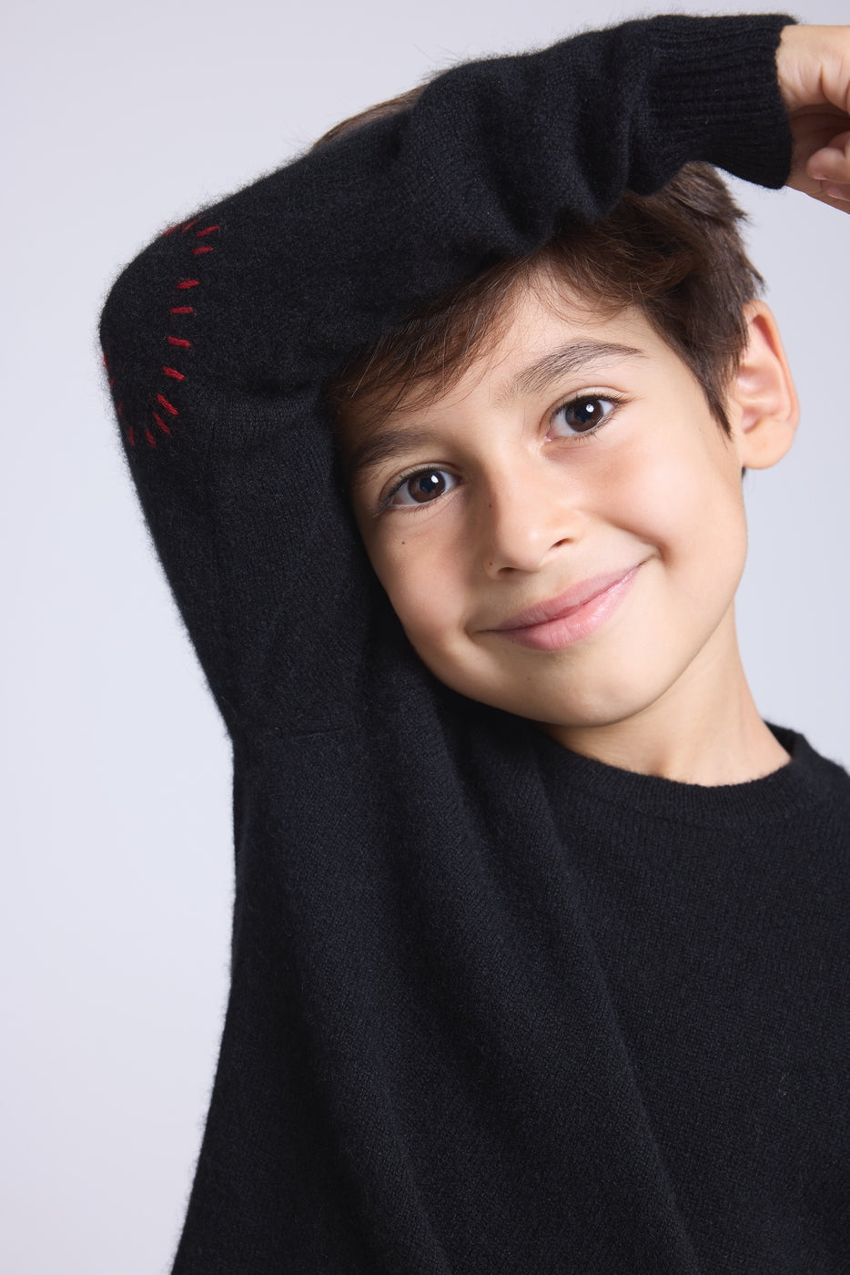 Jersey de cuello redondo con corazón bordado en el codo Solal - Negro rojo - Infantil