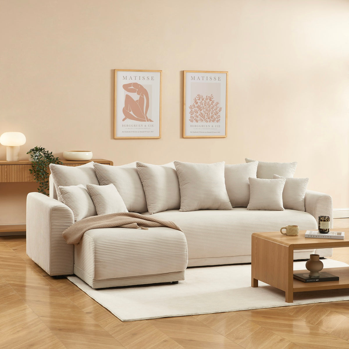 Soline - Sofá rinconero de 4 plazas - Pana beige