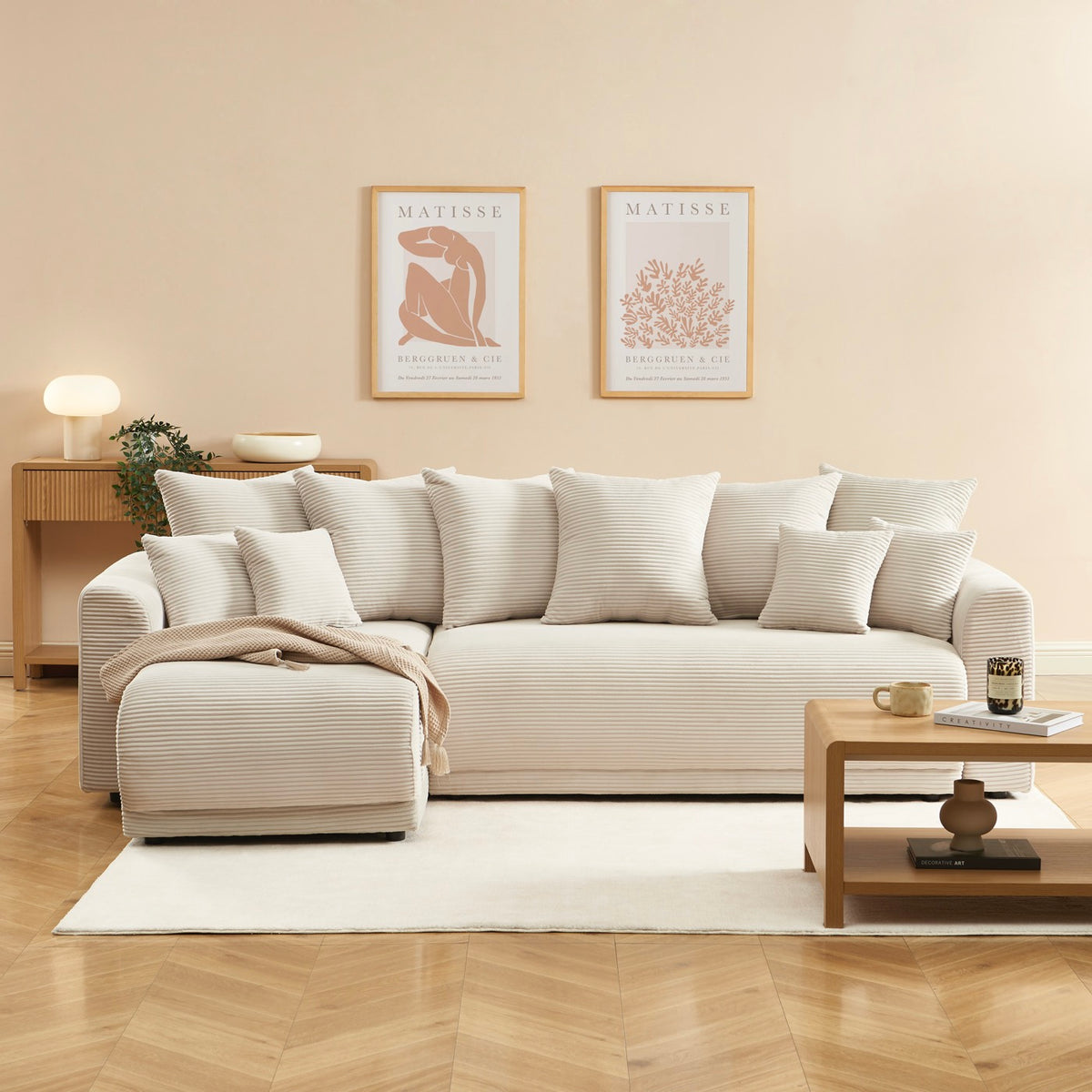 Soline - Sofá rinconero de 4 plazas - Pana beige
