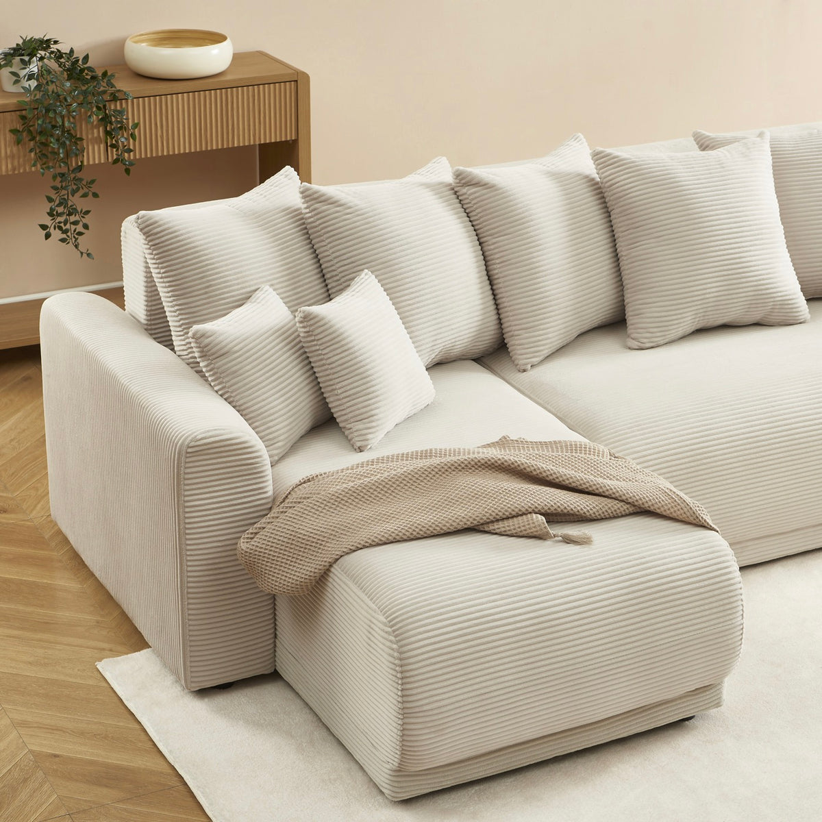 Soline - Sofá rinconero de 4 plazas - Pana beige