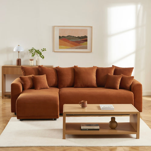 Canapé D'Angle Convertible & Réversible 4 Places - Soline - Velours Côtelé - Terracotta