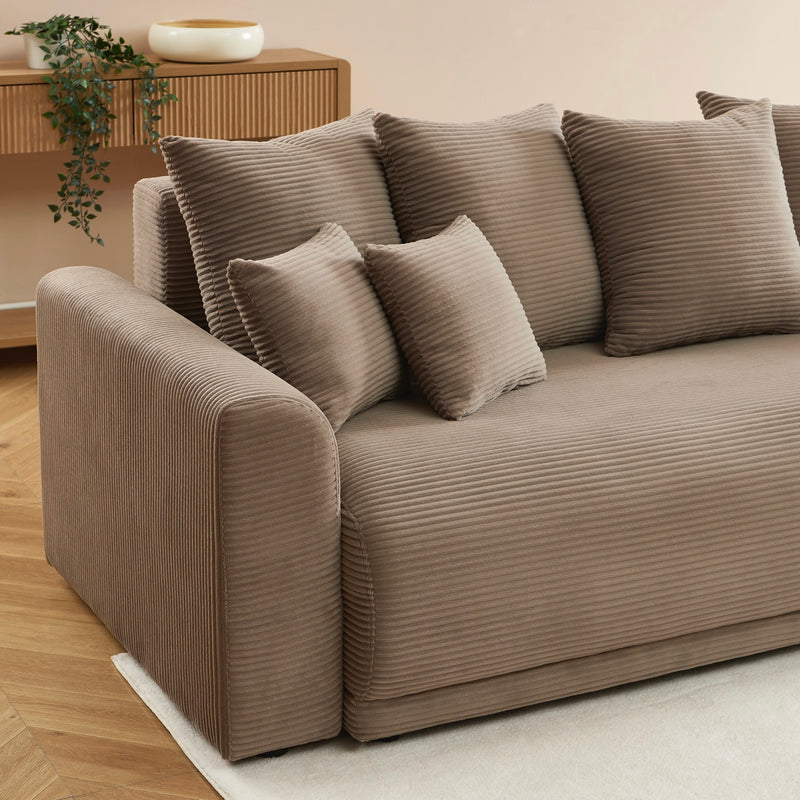 Convertible Straight Sofa - 3 Seater - Soline - Corduroy - Taupe