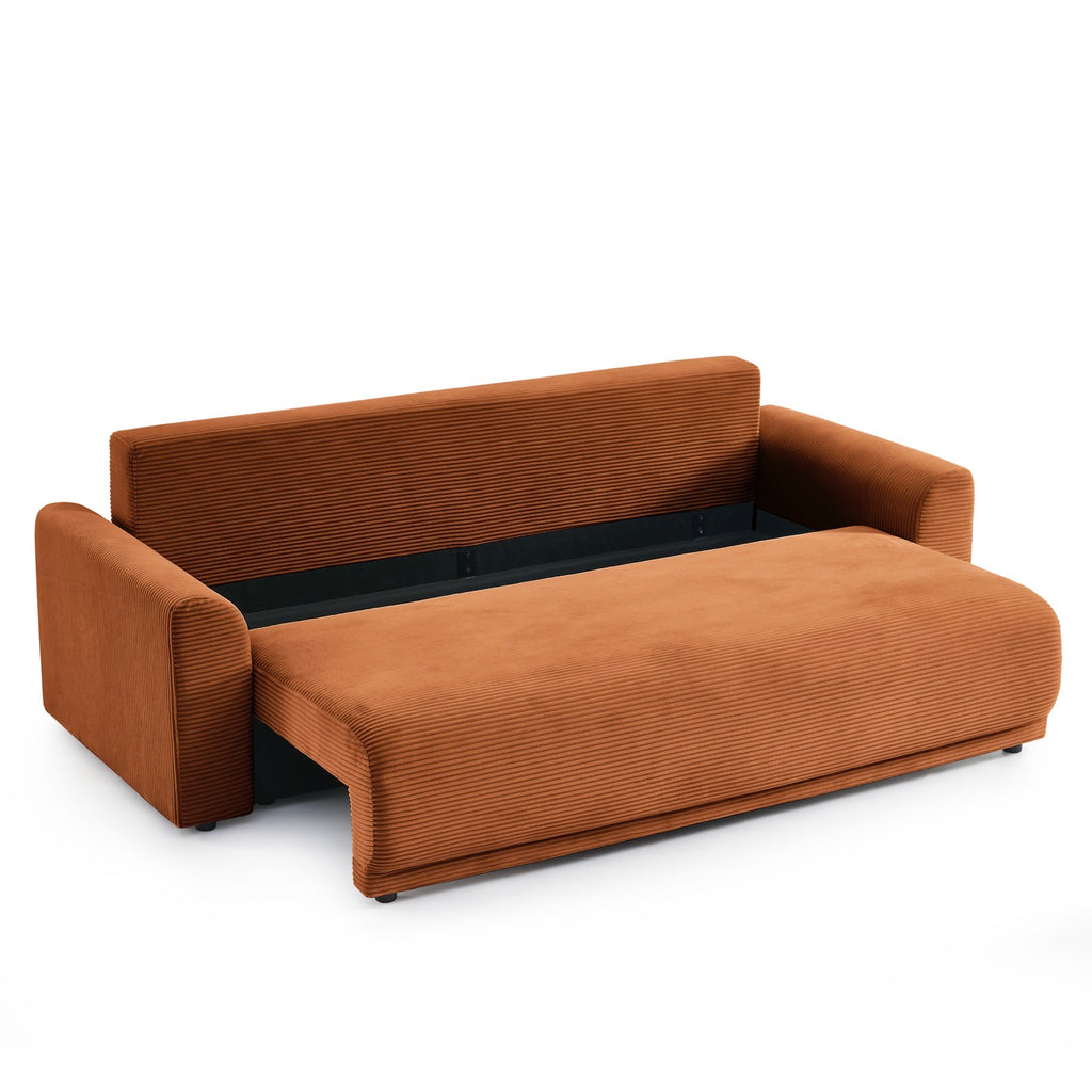 Soline - Sofá recto - Terciopelo de canalé terracota