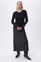 Pull Col Rond Boutons Dorés Manches Ballon F Sol - Noir - Femme