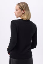 Pull Col Rond Boutons Dorés Manches Ballon F Sol - Noir - Femme