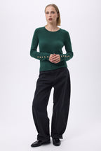 Pull Col Rond Boutons Dorés Hommeches Ballon F Sol - Vert Bouteille - Femme