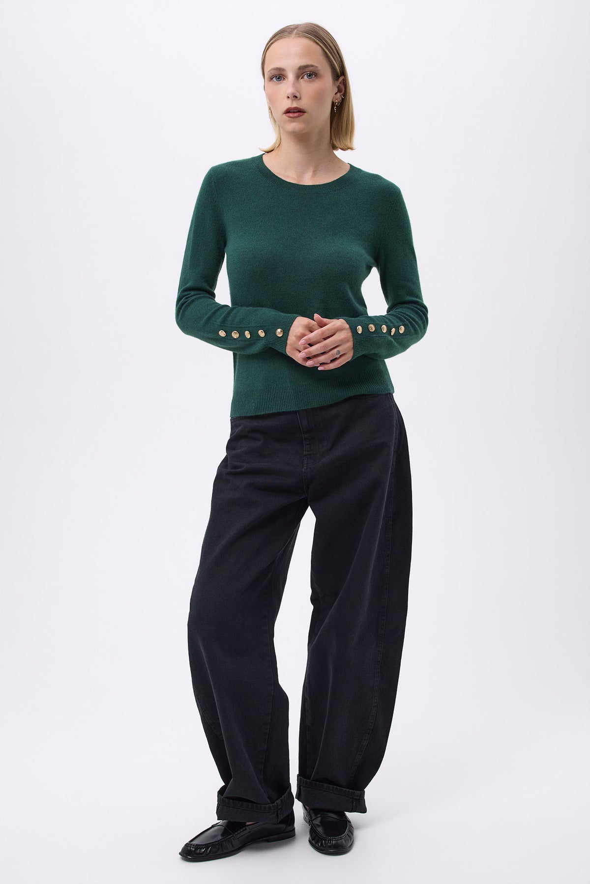 Pull Col Rond Boutons Dorés Hommeches Ballon F Sol - Vert Bouteille - Femme