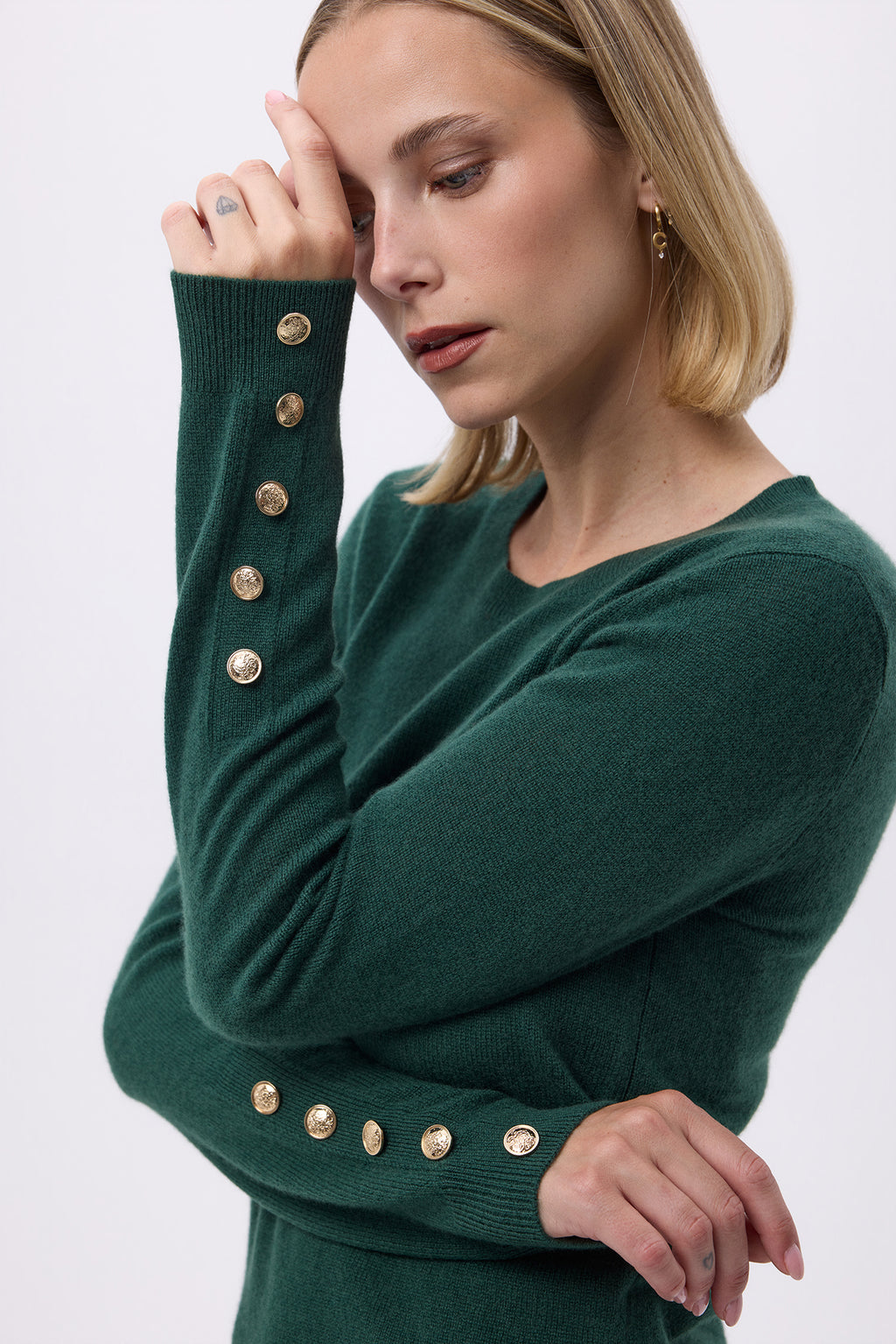 Pull Col Rond Boutons Dorés Hommeches Ballon F Sol - Vert Bouteille - Femme